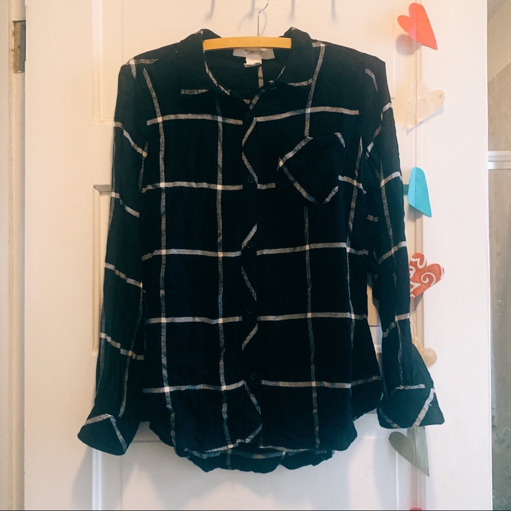 Windowpane Button-down Top